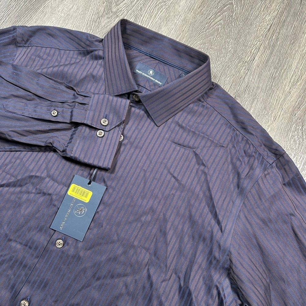 Hart Schaffner Marx Button Down Shirt XL Purple Blue Striped Herringbone New NWT